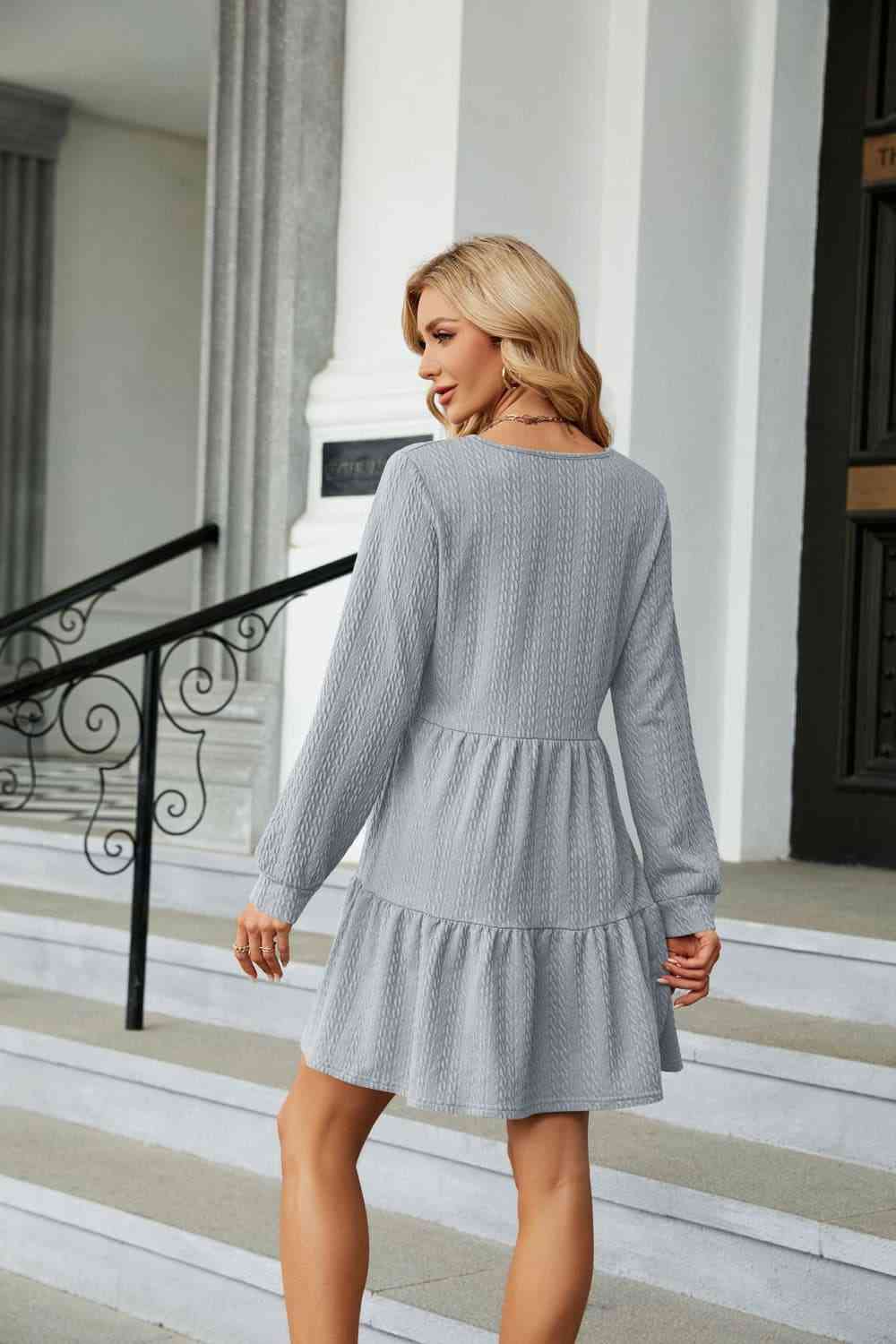 V-Neck Long Sleeve Mini Dress - All Dresses - Dresses - 21 - 2024