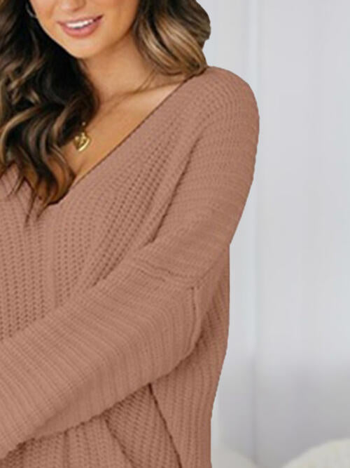 V-Neck Long Sleeve Mini Sweater Dress - All Dresses - Dresses - 11 - 2024