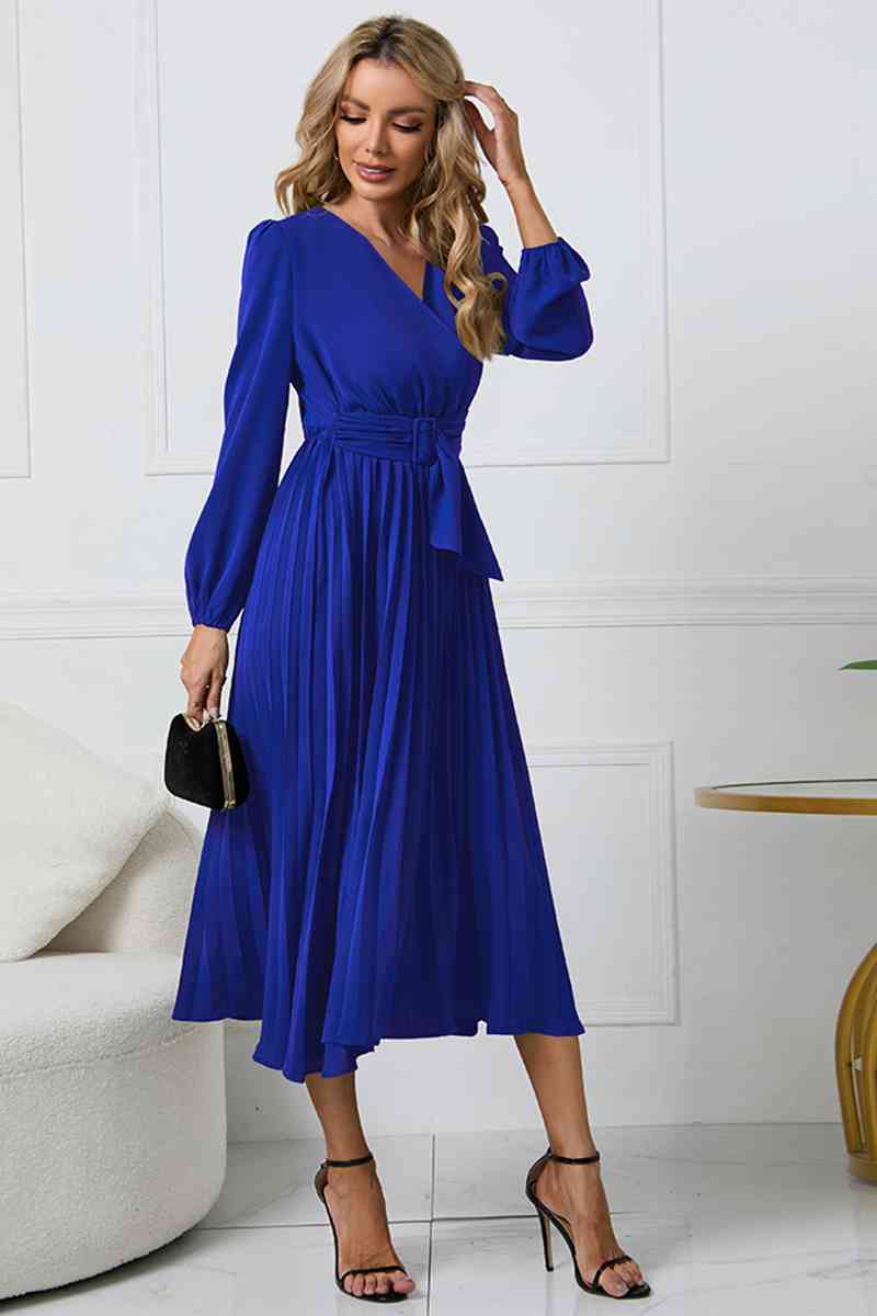 V-Neck Long Sleeve Tie Waist Midi Dress - Royal Blue / S - All Dresses - Dresses - 7 - 2024