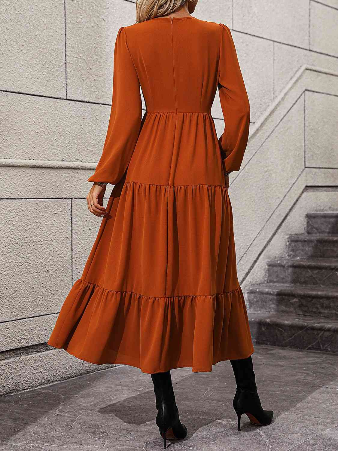 V-Neck Long Sleeve Tiered Dress - All Dresses - Dresses - 2 - 2024