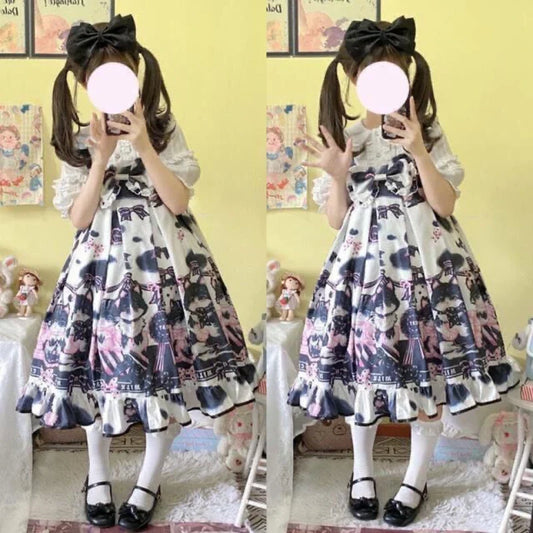 Victorian Gothic Lolita Dress - Cat Print Bow - All Dresses - Dresses - 2 - 2024