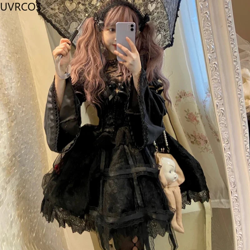 Victorian Gothic Lolita Dress - Sweet Lace & Rose Detail - Only Black Dress / One Size - All Dresses - Dresses - 4