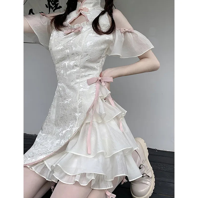 Vintage Cheongsam Y2K Lolita Dress - Harajuku Style - White / S - All Dresses - Dresses - 9 - 2024