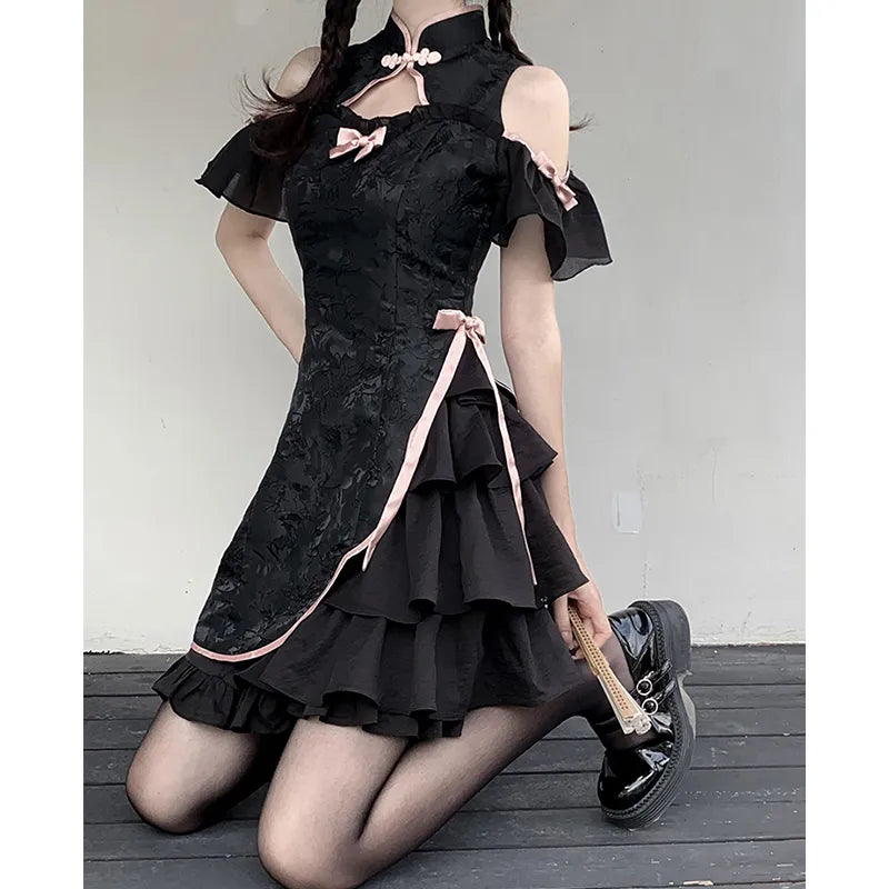 Vintage Cheongsam Y2K Lolita Dress - Harajuku Style - Black / S - All Dresses - Dresses - 7 - 2024