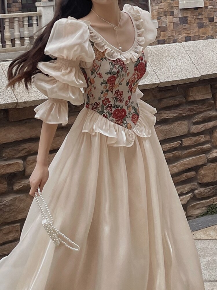Vintage Floral Midi Dress - White / S - All Dresses - Dresses - 19 - 2024