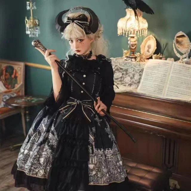 Vintage Gothic Lolita JSK Dress - Harajuku Cosplay - Jsk Black - All Dresses - Dresses - 8 - 2024