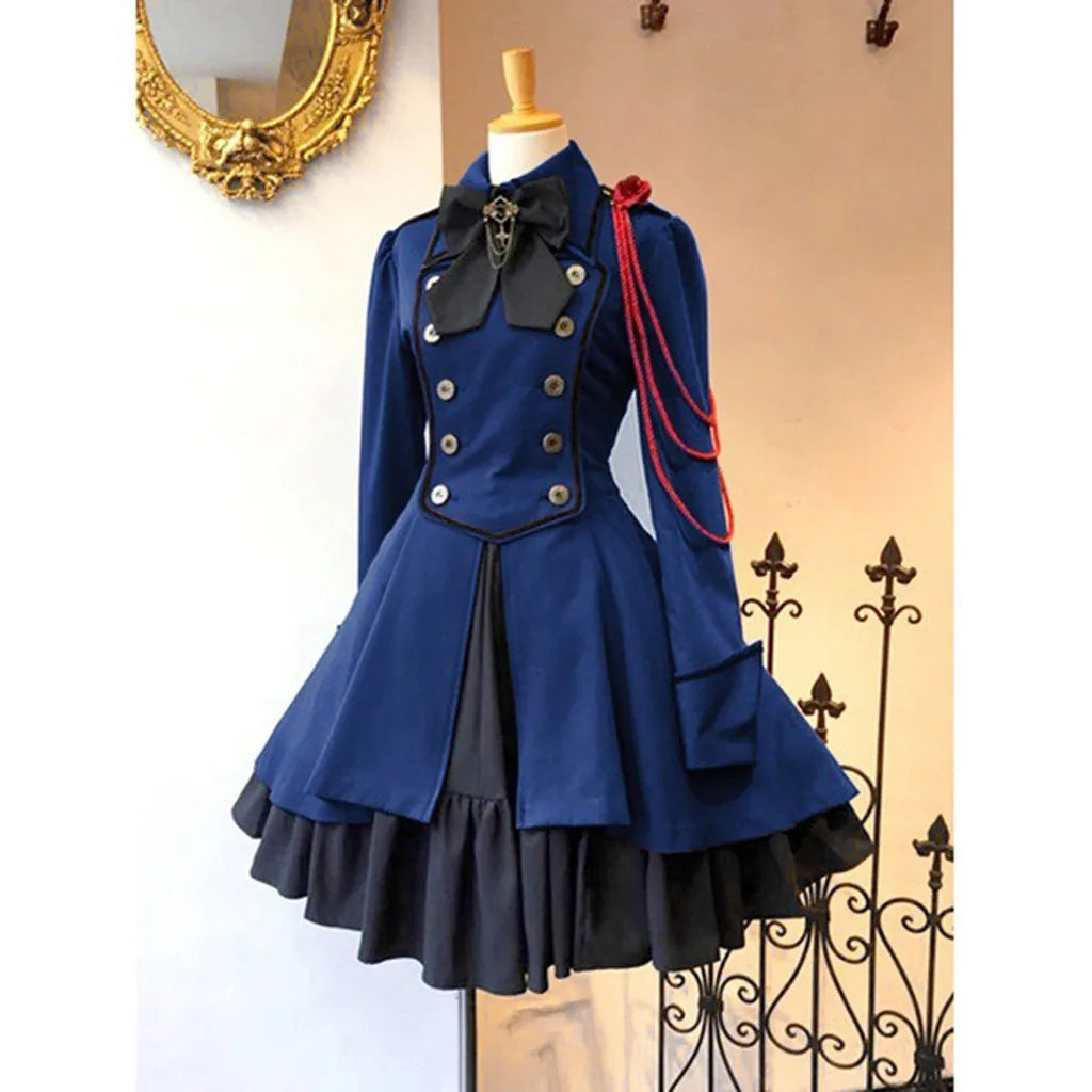 Vintage Gothic Lolita OP Dress - Ruffle Bow Tie - 2-Blue / S / CHINA - All Dresses - Dresses - 10 - 2024
