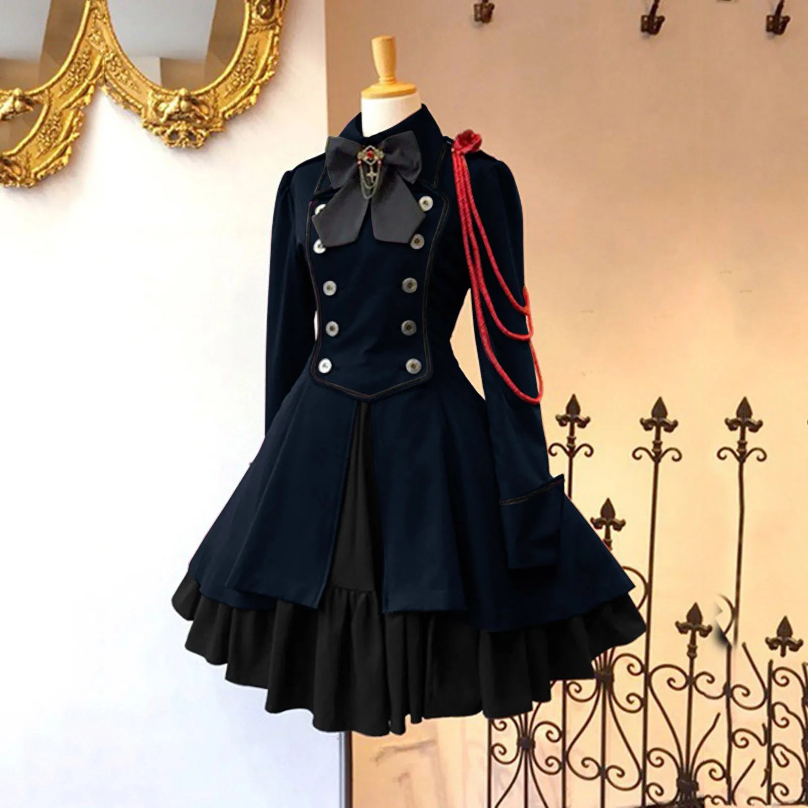 Vintage Gothic Lolita OP Dress - Ruffle Bow Tie - 1-Dark Blue / S / CHINA - All Dresses - Dresses - 18 - 2024