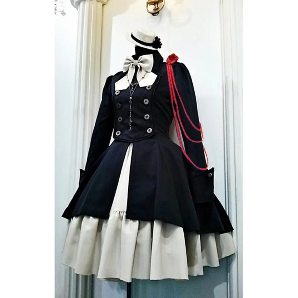 Vintage Gothic Lolita OP Dress - Ruffle Bow Tie - 2-Black / S / CHINA - All Dresses - Dresses - 13 - 2024
