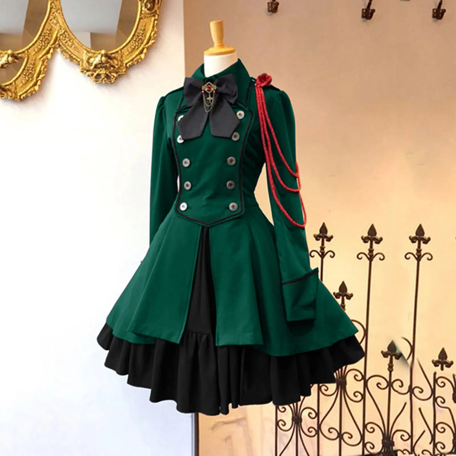 Vintage Gothic Lolita OP Dress - Ruffle Bow Tie - 1-Green / S / CHINA - All Dresses - Dresses - 16 - 2024
