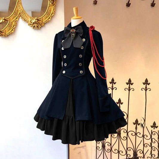 Vintage Gothic Lolita OP Dress - Ruffle Bow Tie - Kawaii Stop -  vintage-gothic-lolita-op-dress-ruffle-bow-tie