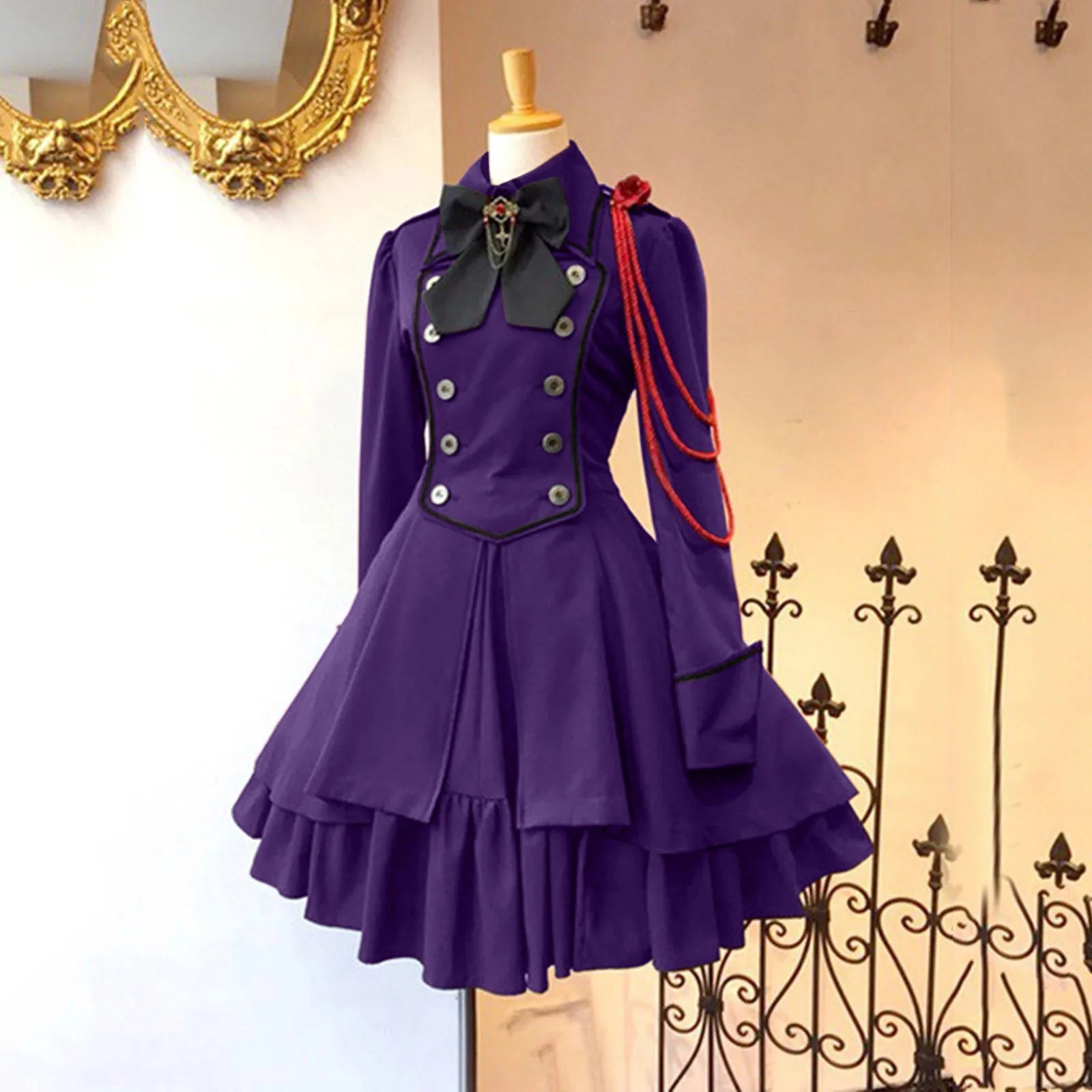 Vintage Gothic Lolita OP Dress - Ruffle Bow Tie - 1-Purple / S / CHINA - All Dresses - Dresses - 17 - 2024