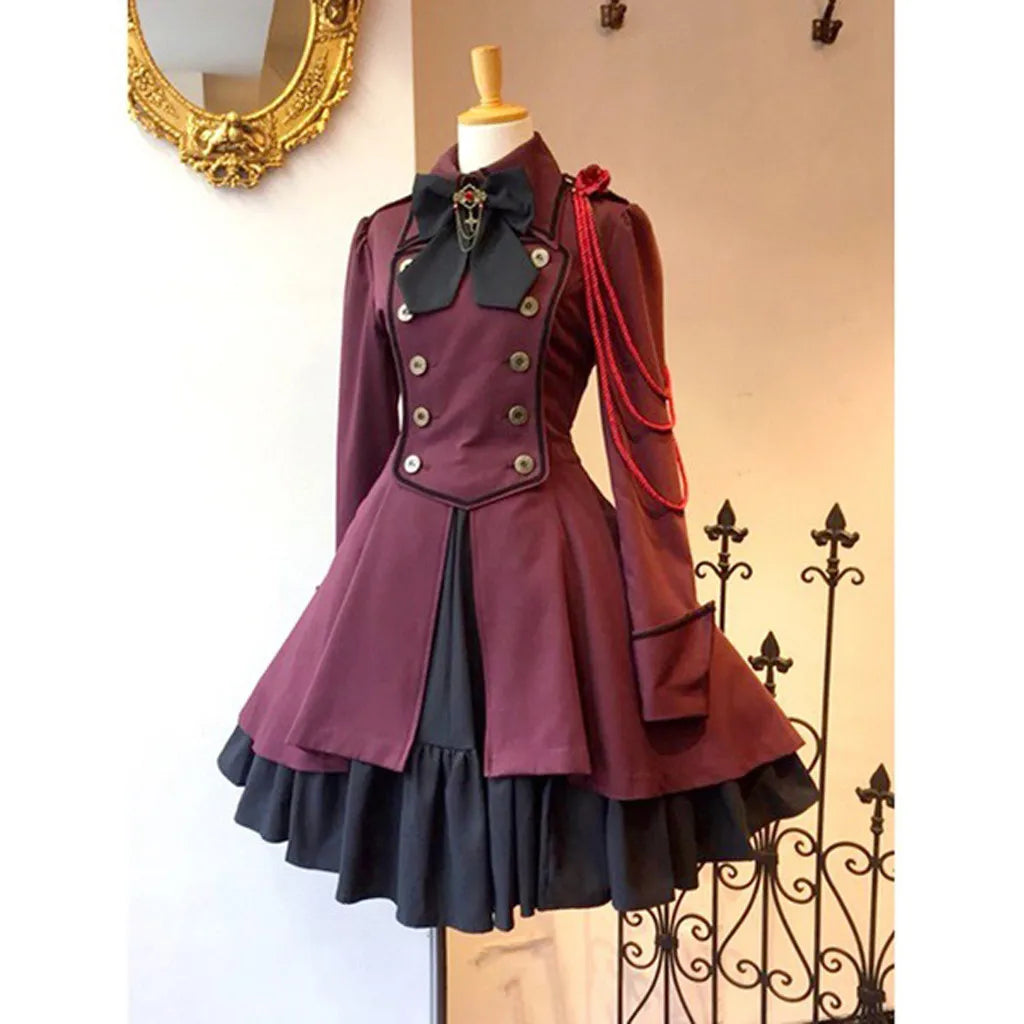 Vintage Gothic Lolita OP Dress - Ruffle Bow Tie - 2-Wine / S / CHINA - All Dresses - Dresses - 12 - 2024