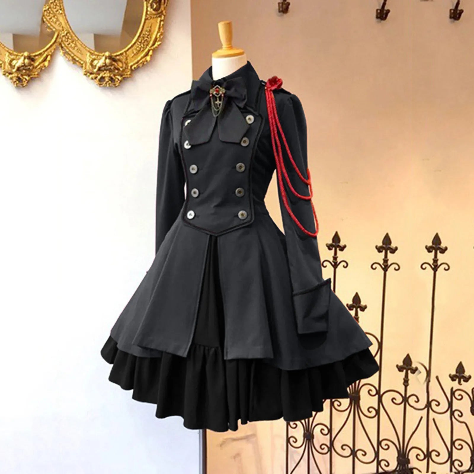 Vintage Gothic Lolita OP Dress - Ruffle Bow Tie - 1-Dark Gray / S / CHINA - All Dresses - Dresses - 14 - 2024