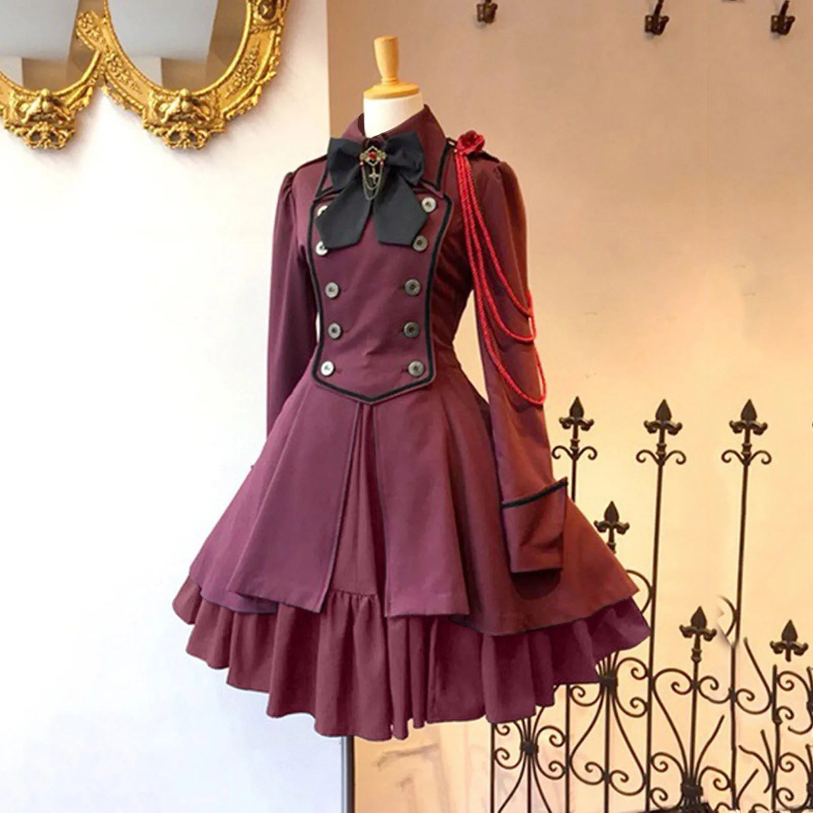 Vintage Gothic Lolita OP Dress - Ruffle Bow Tie - 1-Wine / S / CHINA - All Dresses - Dresses - 9 - 2024