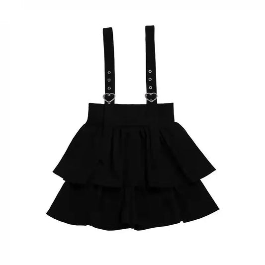 Vintage Gothic Punk Lolita Skirt - High Waist Harajuku Y2K Mini Suspender Skirt - black / S (47.5kg) All Dresses