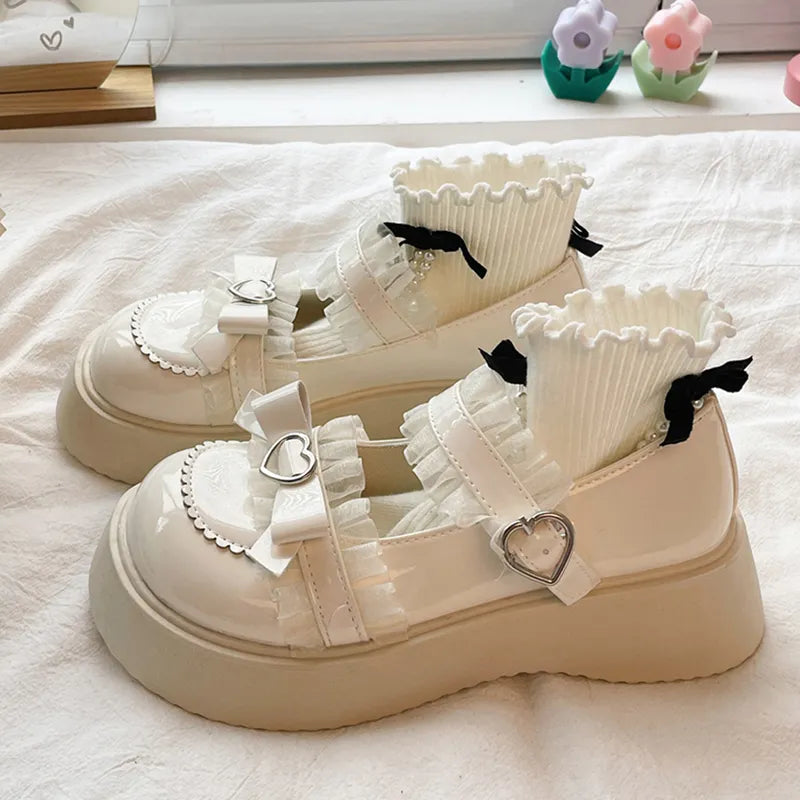 White Lolita Lace Bowknot Shoes - All Dresses - Shoes - 1 - 2024