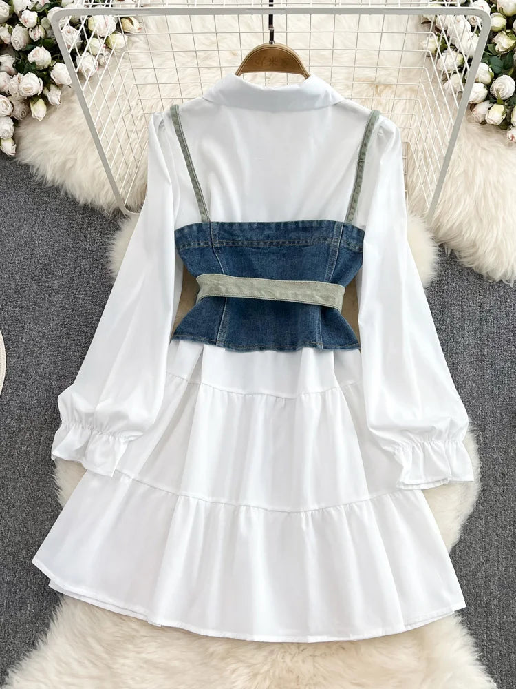 Women’s Two-Piece Set - White Shirt Dress with Waistcoat - All Dresses - Outfit Sets - 4 - 2024