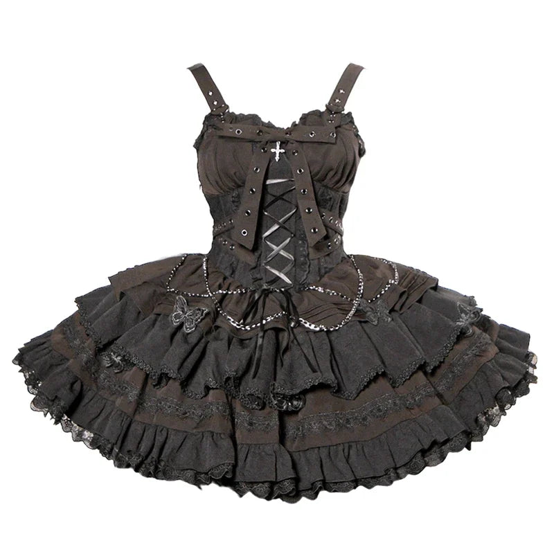 Y2K Bandage Princess Dress - Vintage Gothic Lolita JSK - Dark Gray / S - All Dresses - Dresses - 7 - 2024