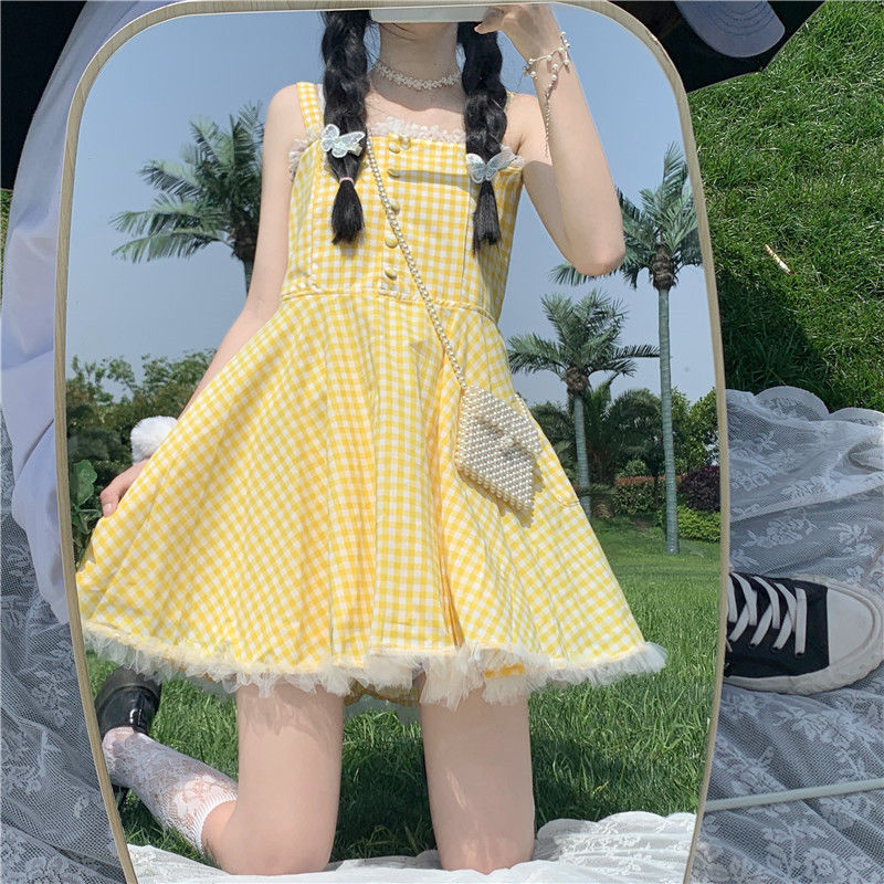 Yellow Plaid Fairy Tale Dress - Yellow / L - All Dresses - Skirts - 7 - 2024