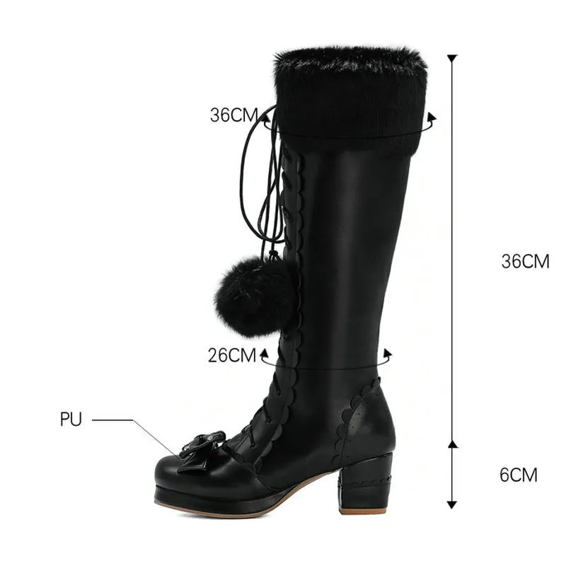 Bow Knee High Boots With Fur - All Products - Shoes - 3 - 2024