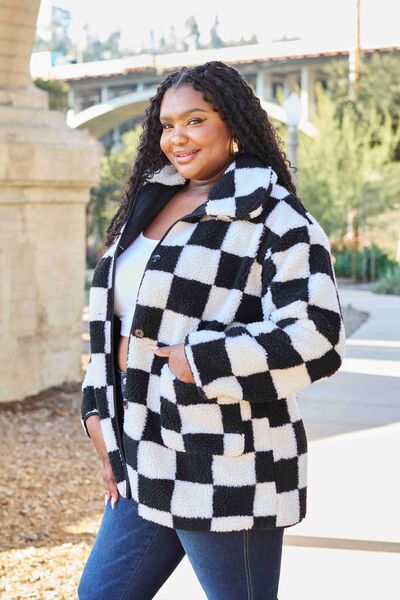 Checkered Button Front Coat with Pockets - All Products - Coats & Jackets - 8 - 2024
