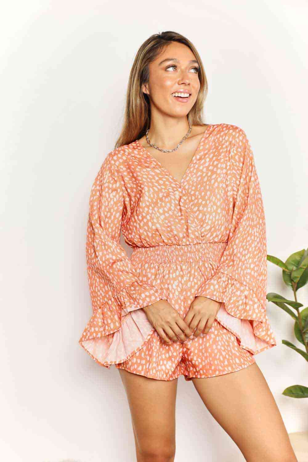Flare Sleeve Surplice Romper - All Products - Jumpsuits & Rompers - 3 - 2024