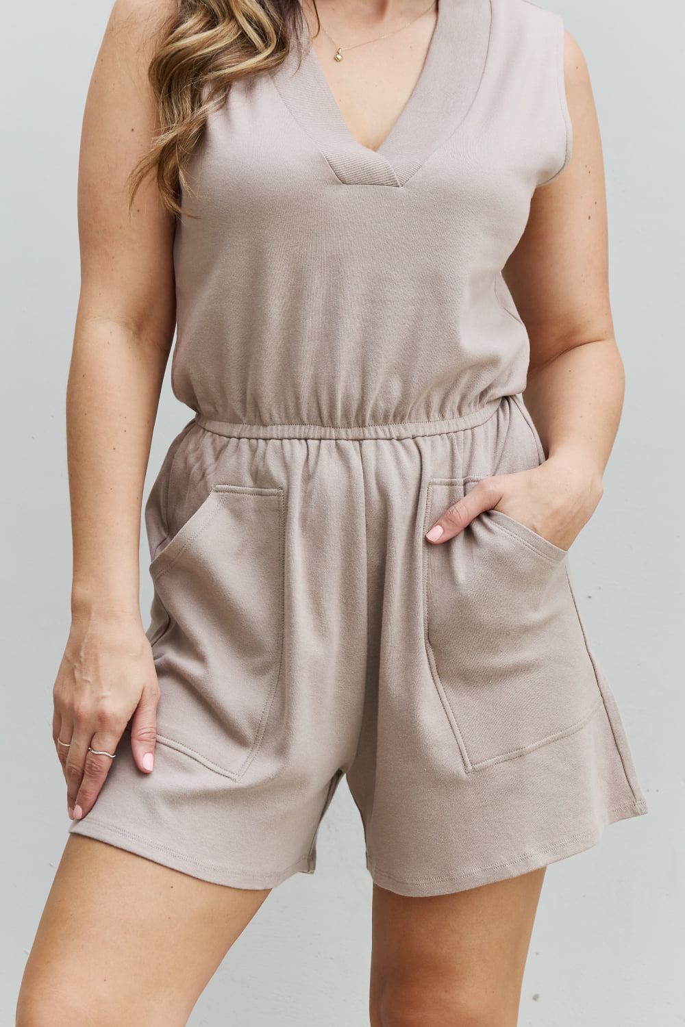 Forever Yours Full Size V-Neck Sleeveless Romper in Sand - All Products - Jumpsuits & Rompers - 12 - 2024