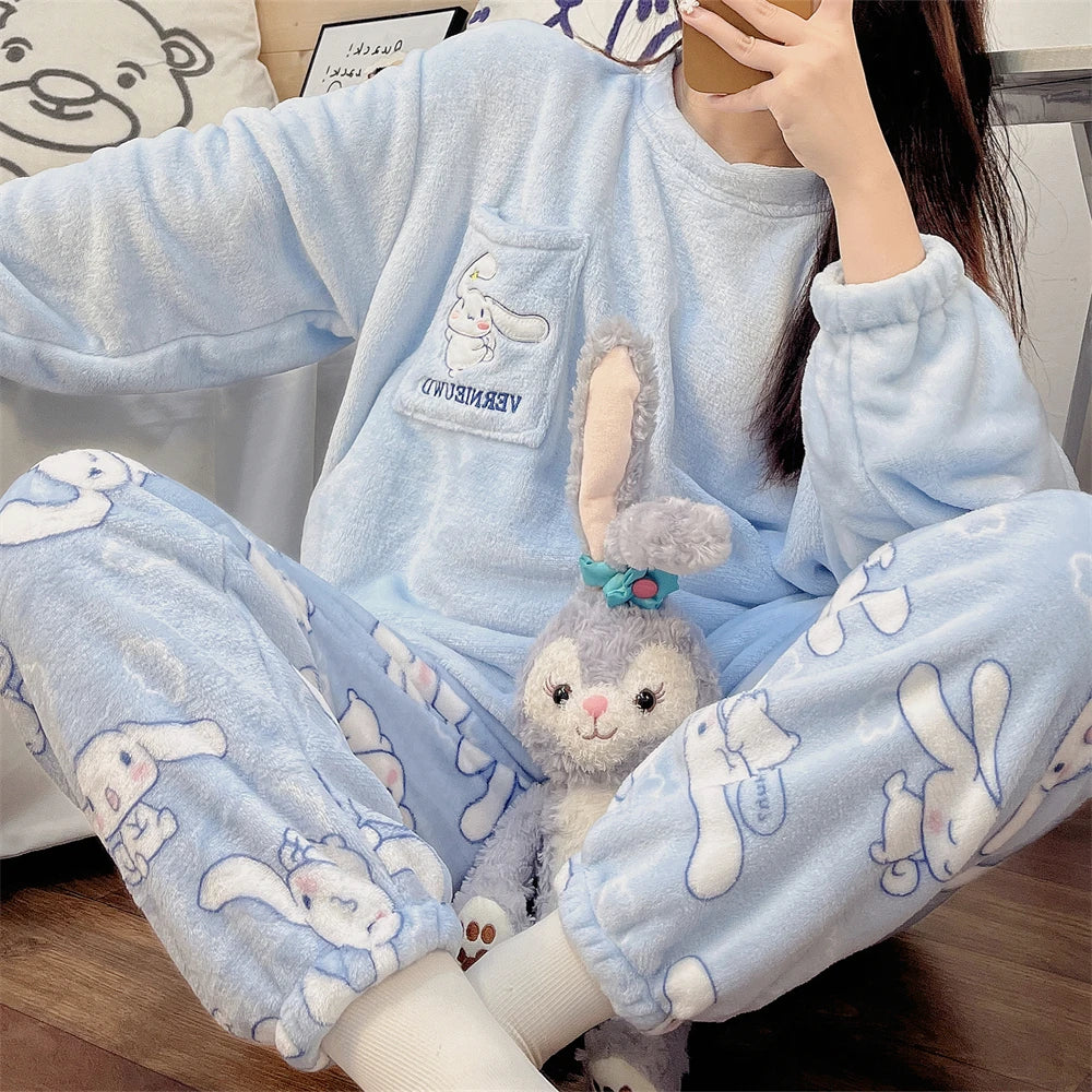 Hello Kitty Kuromi My Melody Cinnamoroll Flannel Pajamas - All Products - Pajamas - 3 - 2024