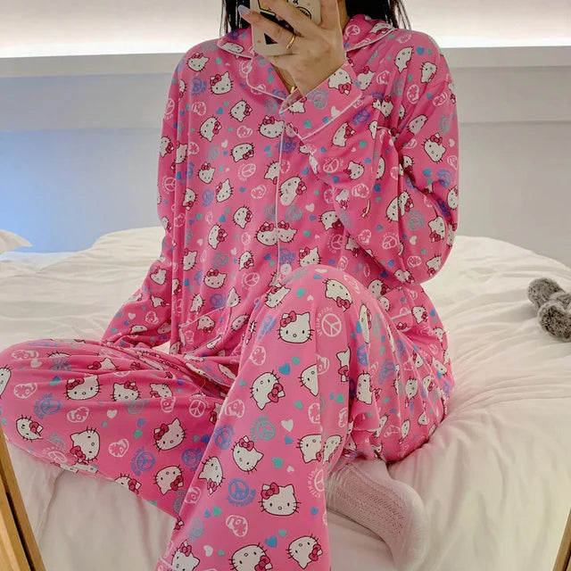 Hello Kitty Kuromi My Melody Cinnamoroll Flannel Pajamas - Pink / M - All Products - Pajamas - 16 - 2024