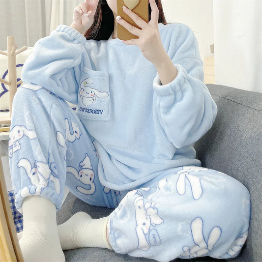 Hello Kitty Kuromi My Melody Cinnamoroll Flannel Pajamas - All Products - Pajamas - 1 - 2024