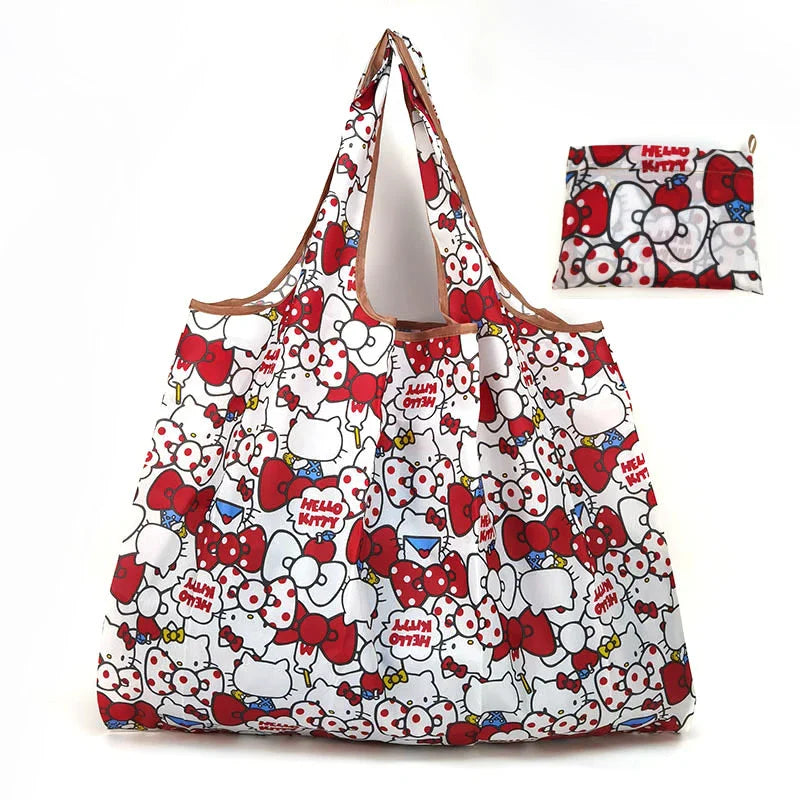 Hello Kitty Portable Foldable Tote Bag - Waterproof Large Shopping Bag - Reusable & Environmentally Friendly - 05 - All
