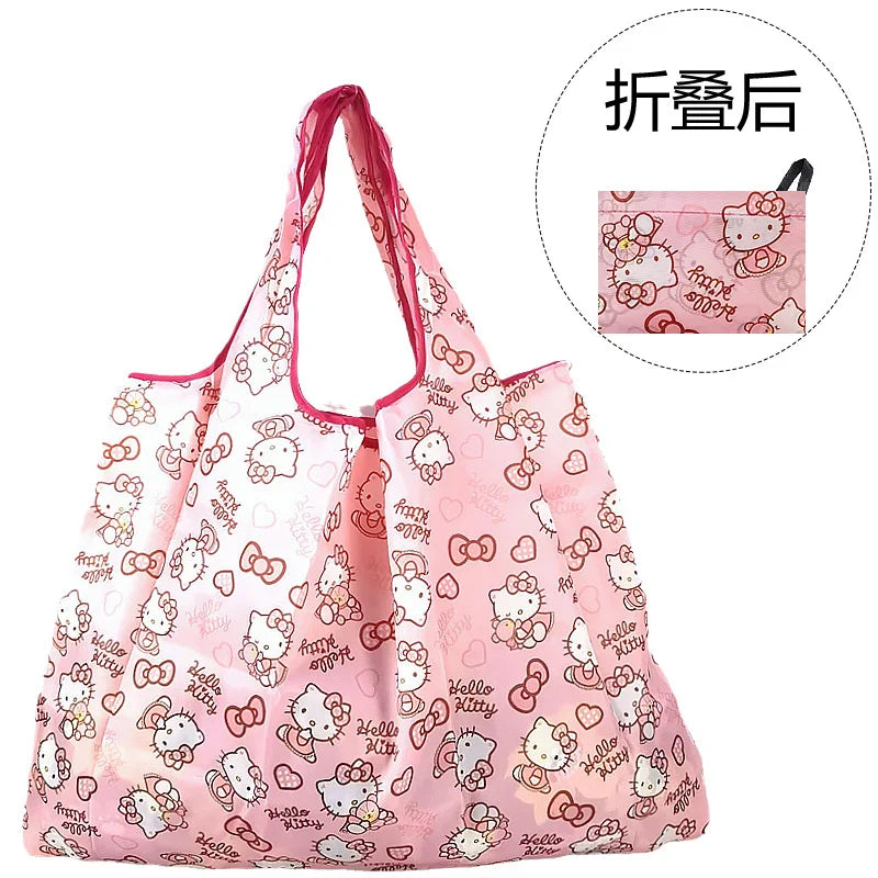 Hello Kitty Portable Foldable Tote Bag - Waterproof Large Shopping Bag - Reusable & Environmentally Friendly - 23 - All