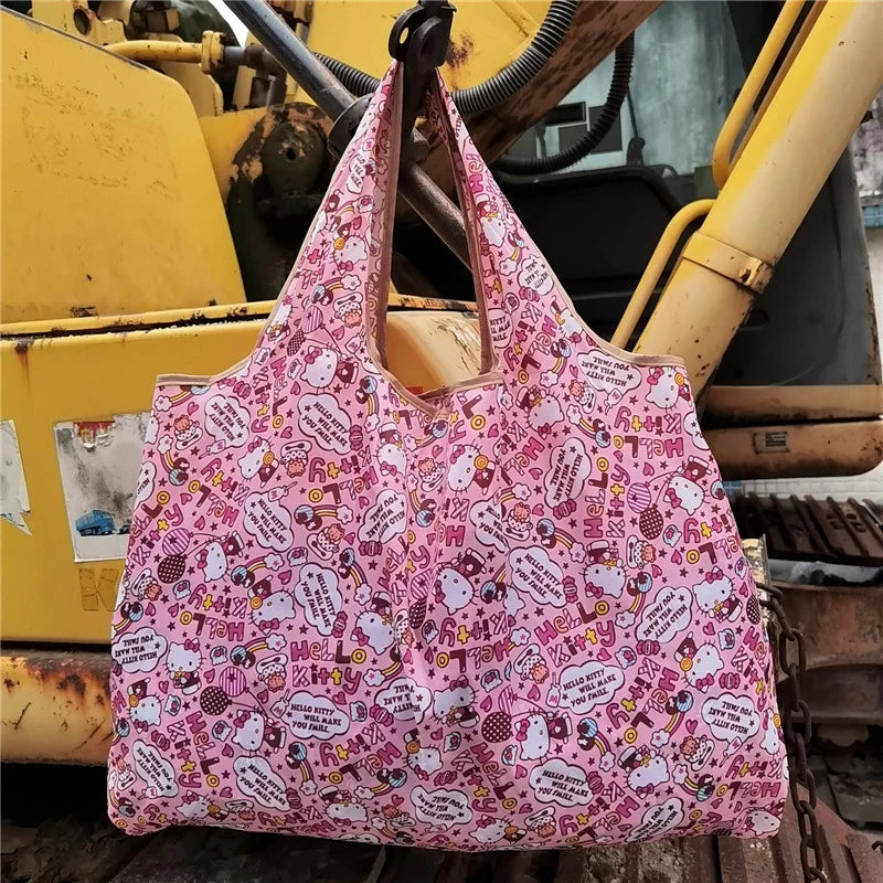 Hello Kitty Portable Foldable Tote Bag - Waterproof Large Shopping Bag - Reusable & Environmentally Friendly - 10 - All