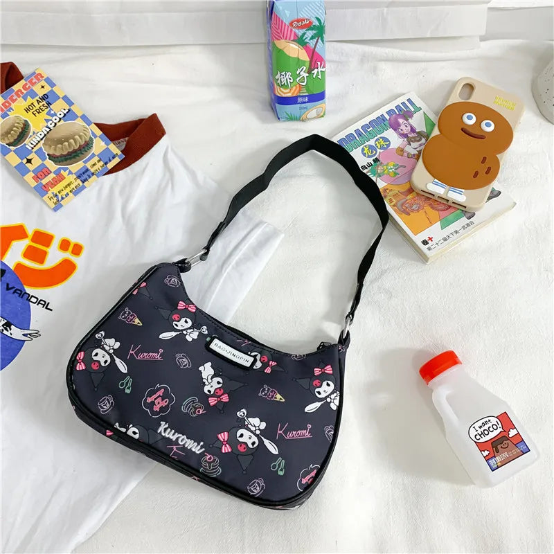 Kawaii Sanrio Shoulder Bag – Kuromi My Melody Hello Kitty - Black - All Products - Handbags - 8 - 2024