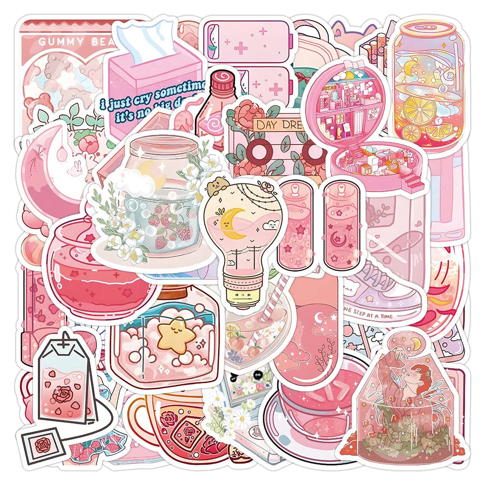 Korean INS Style Pink Cartoon Stickers - Cute DIY Graffiti Decals - All Products - Decorative Stickers - 2 - 2024