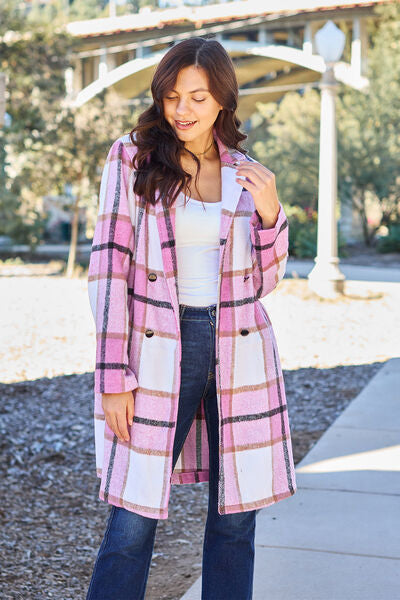 Plaid Button Up Lapel Collar Coat - Pink / S - All Products - Shirts & Tops - 1 - 2024