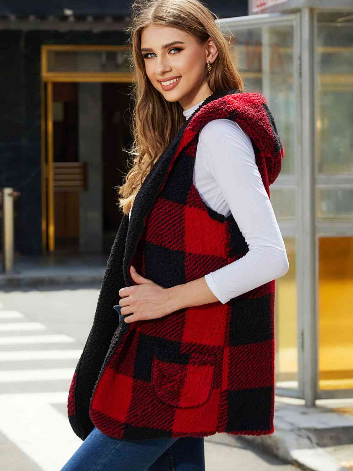 Plaid Hooded Vest - All Products - Vests - 2 - 2024