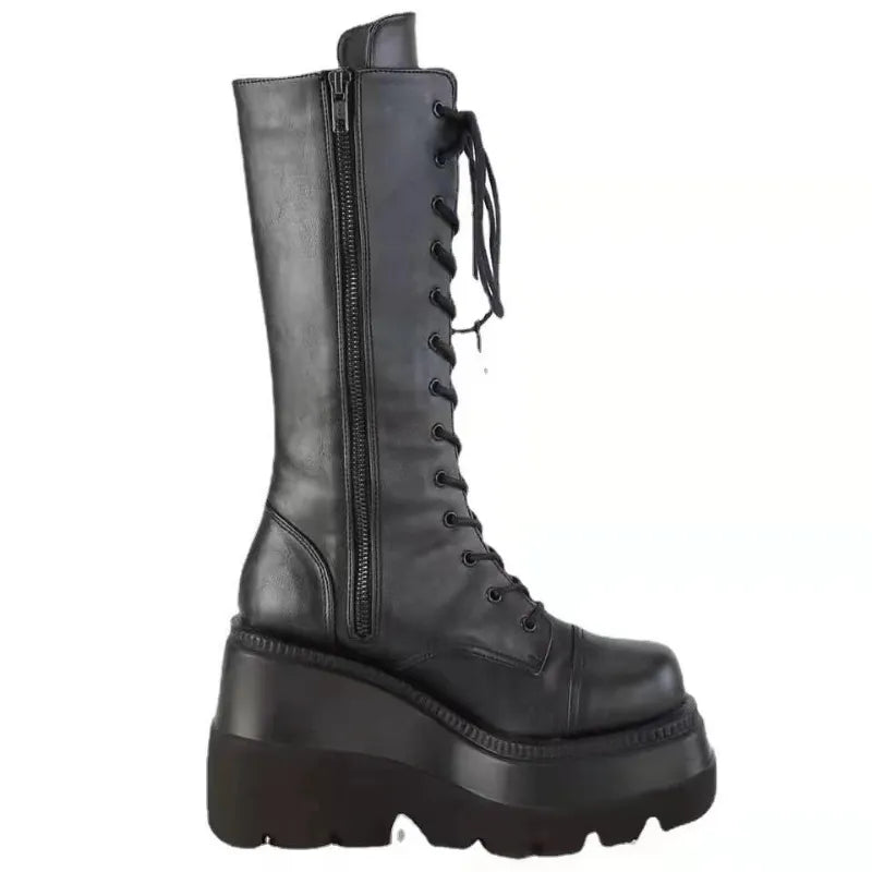 Platform Punk Boots - Black Leather Combat Booties - All Products - Shoes - 1 - 2024