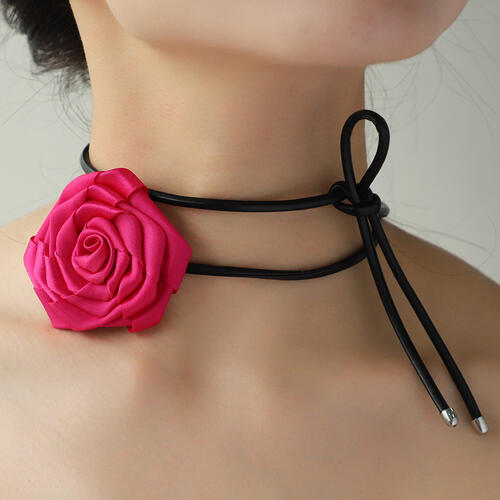 PU Leather Rope Rose Shape Necklace - Deep Rose / One Size - All Products - Necklaces - 7 - 2024