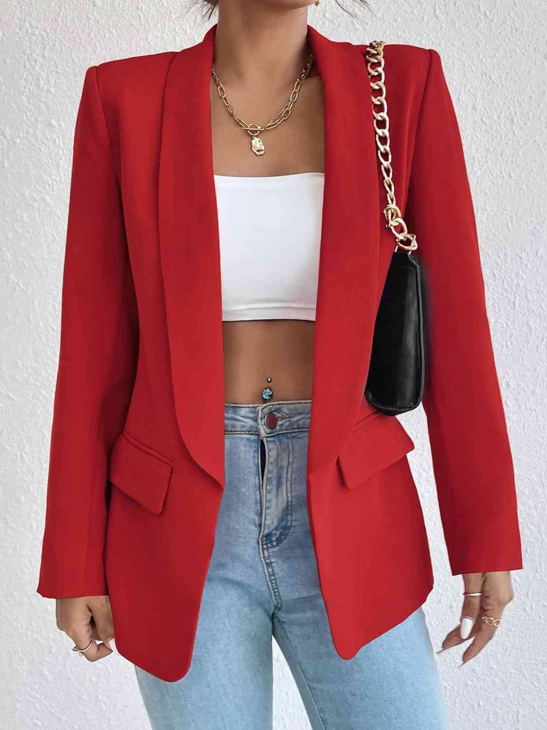 Shawl Collar Long Sleeve Blazer - Deep Red / S - All Products - Coats & Jackets - 22 - 2024