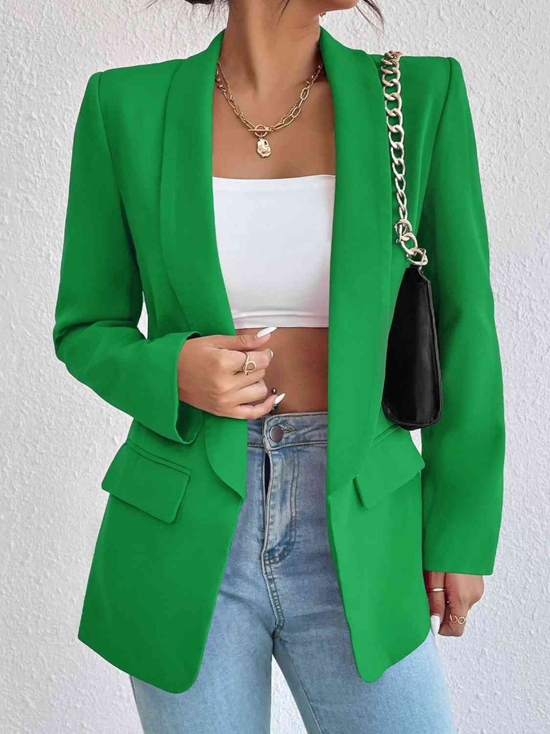 Shawl Collar Long Sleeve Blazer - Mid Green / S - All Products - Coats & Jackets - 7 - 2024