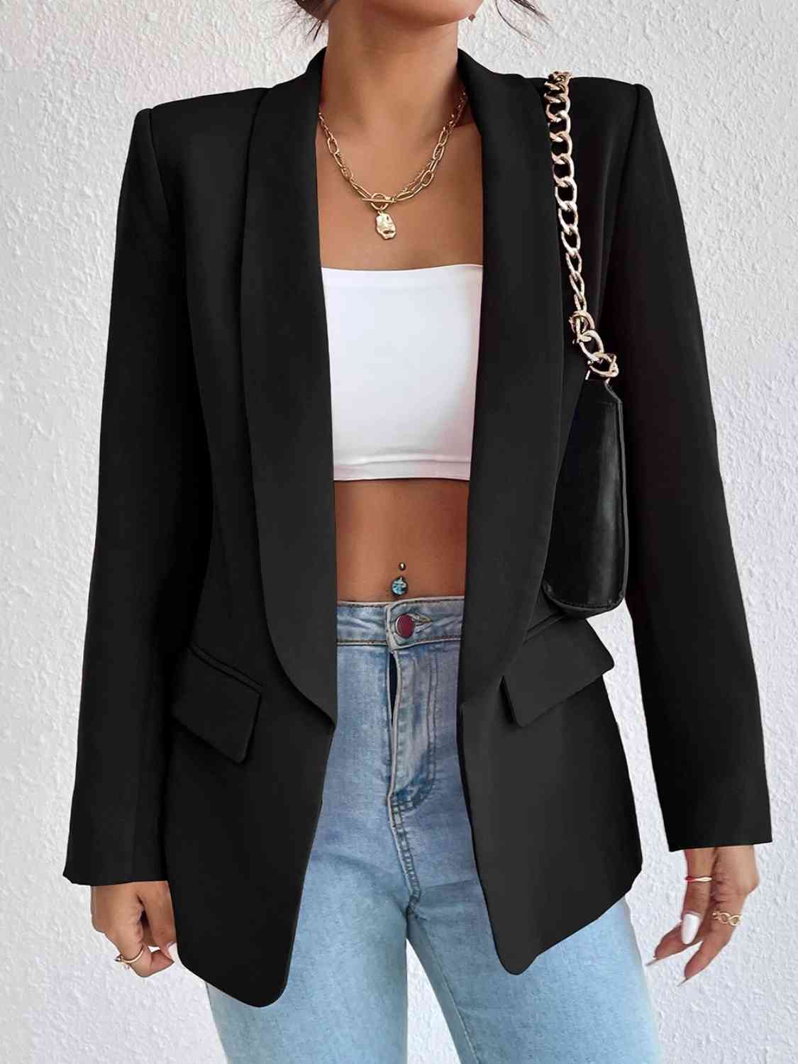 Shawl Collar Long Sleeve Blazer - Black / S - All Products - Coats & Jackets - 10 - 2024