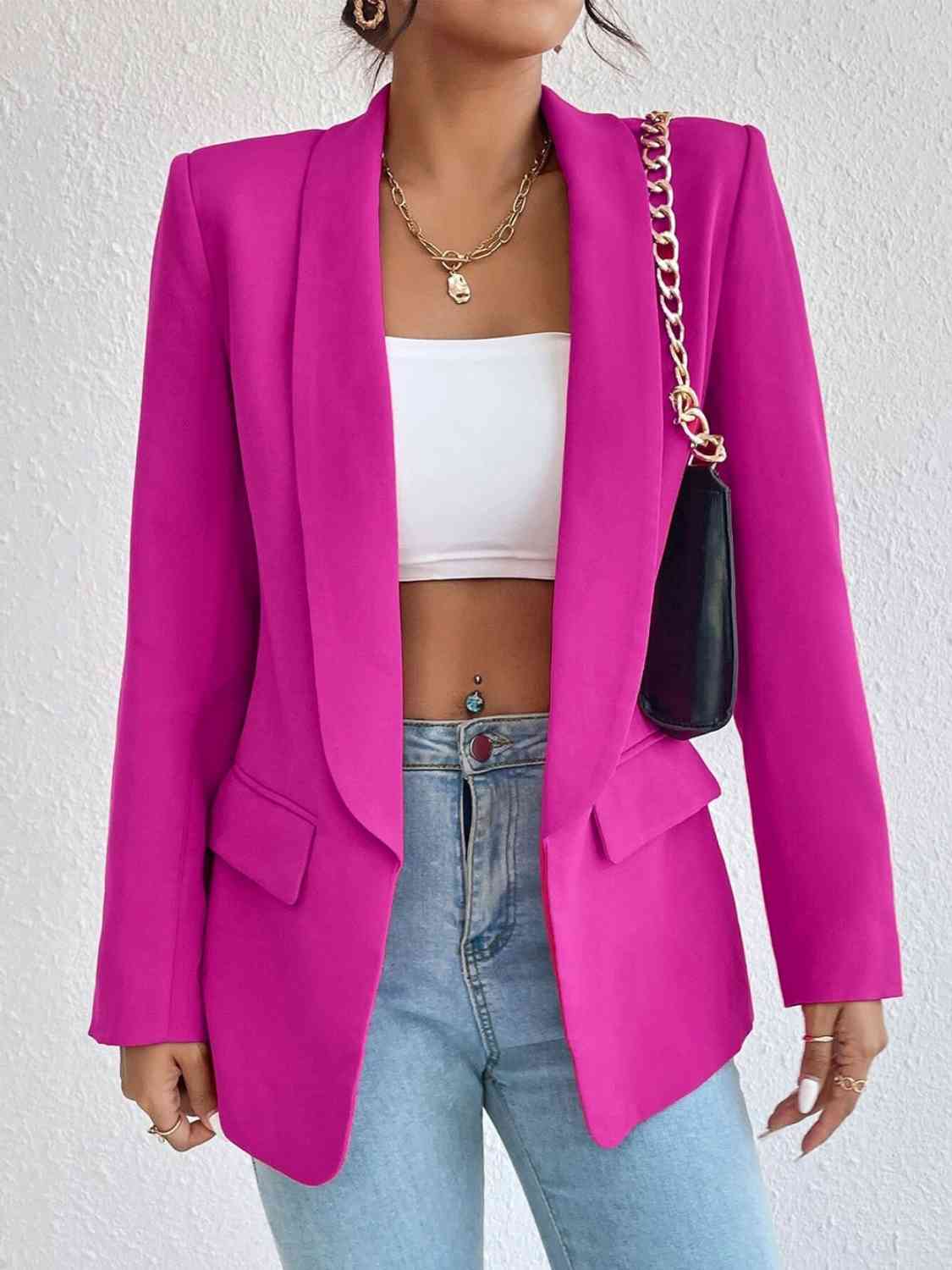 Shawl Collar Long Sleeve Blazer - Hot Pink / S - All Products - Coats & Jackets - 1 - 2024