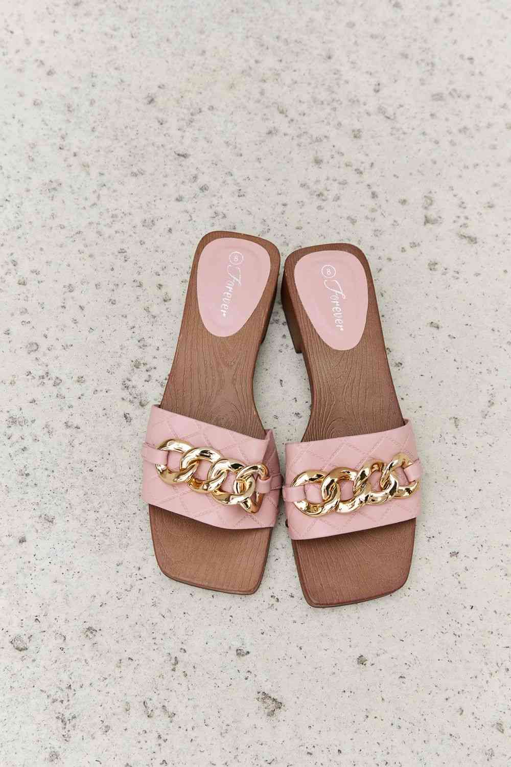 Square Toe Chain Detail Clog Sandal in Blush - All Products - Shoes - 7 - 2024