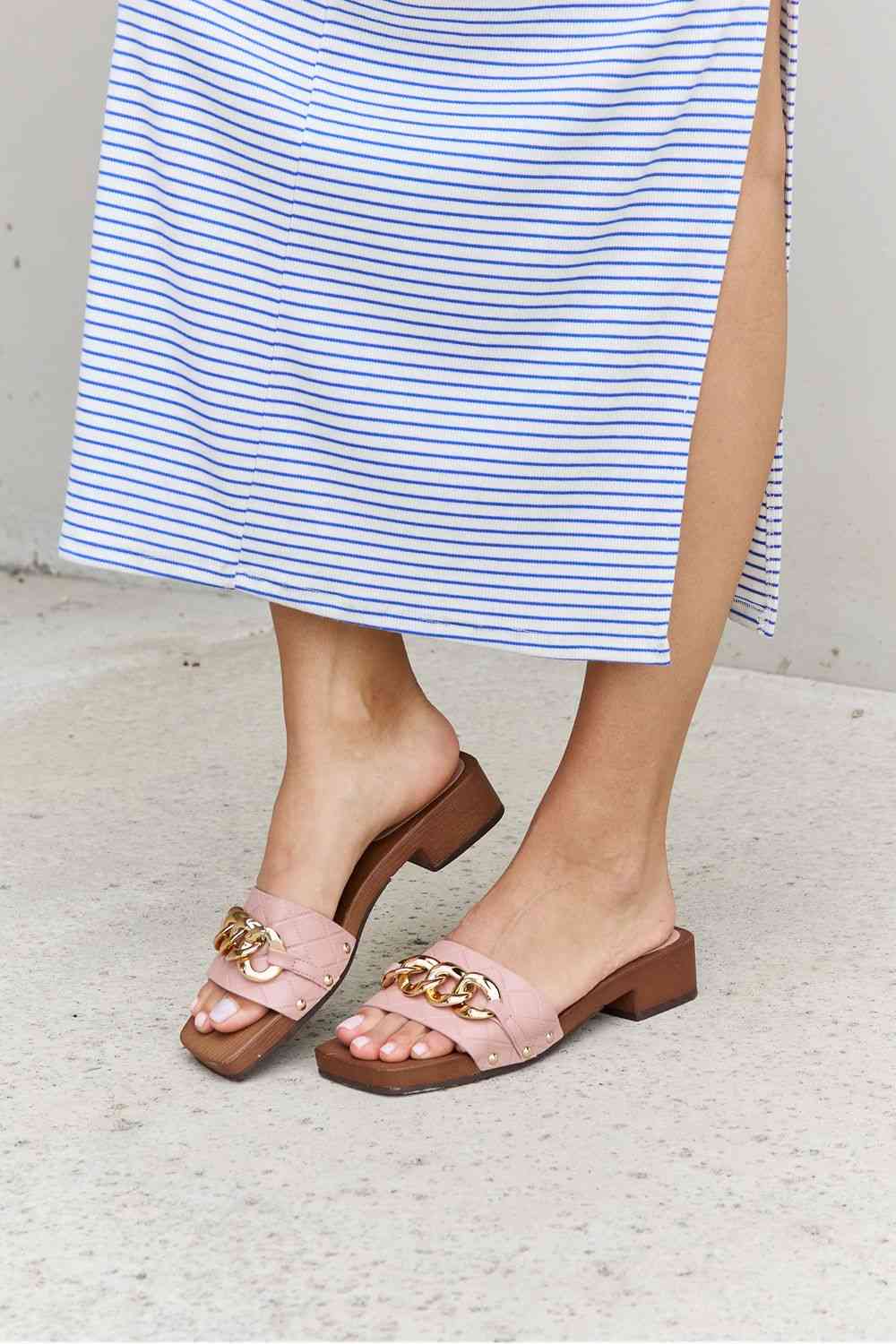 Square Toe Chain Detail Clog Sandal in Blush - All Products - Shoes - 4 - 2024