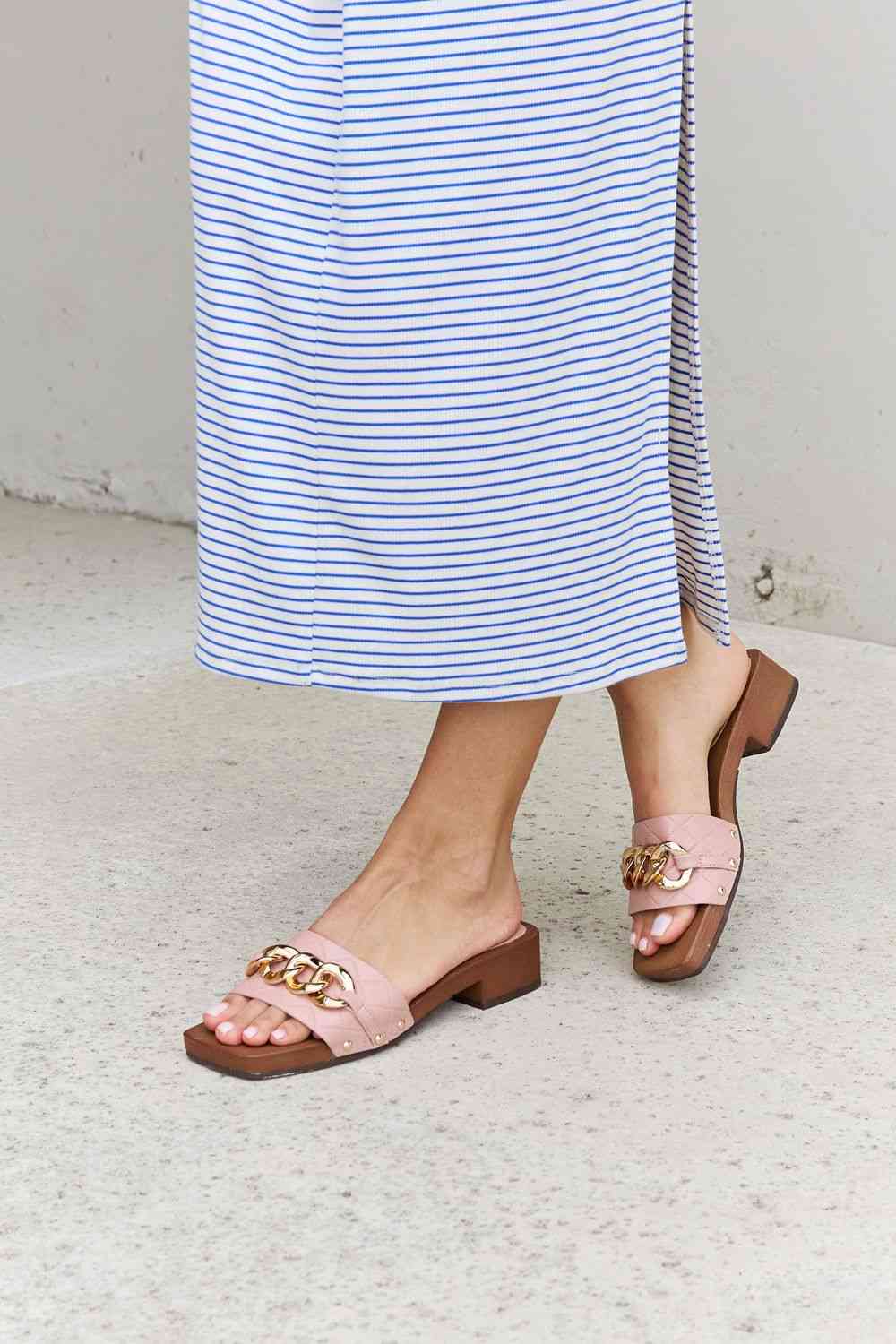Square Toe Chain Detail Clog Sandal in Blush - All Products - Shoes - 3 - 2024