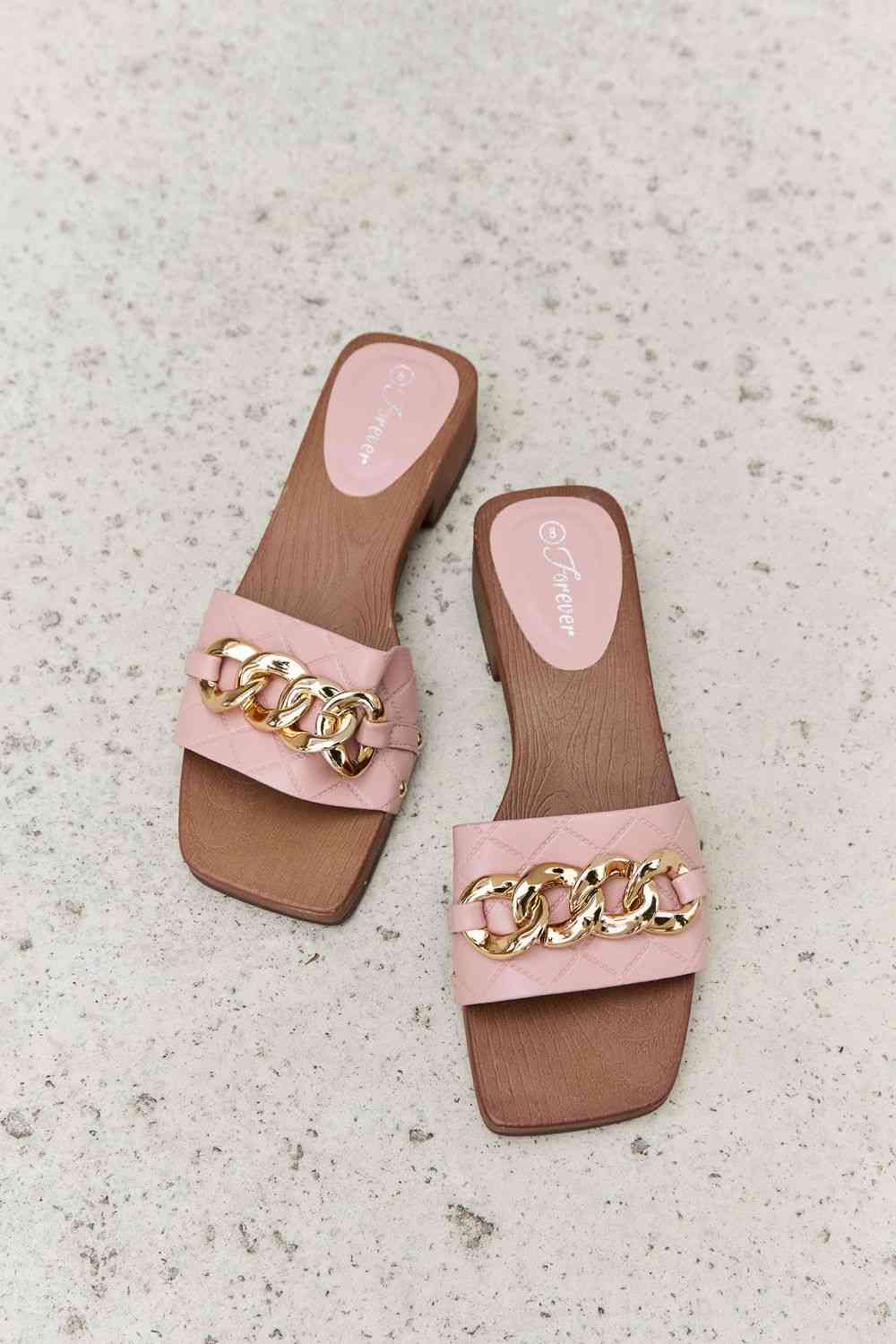Square Toe Chain Detail Clog Sandal in Blush - All Products - Shoes - 6 - 2024