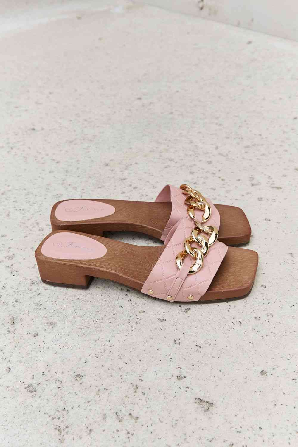 Square Toe Chain Detail Clog Sandal in Blush - All Products - Shoes - 8 - 2024