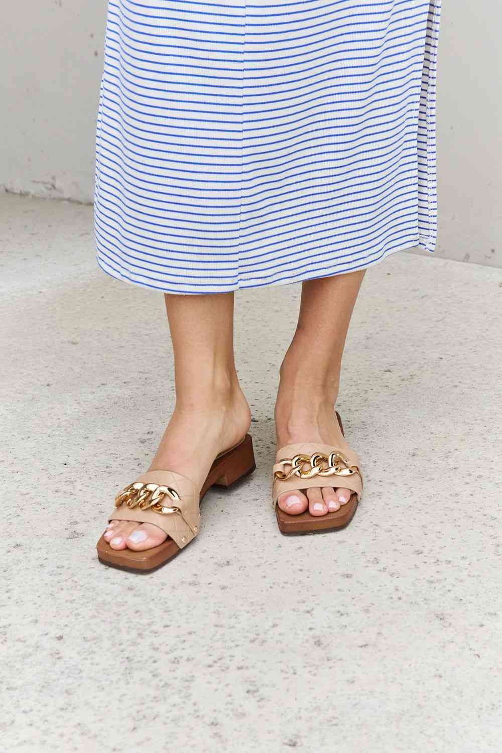 Square Toe Chain Detail Clog Sandal in Tan - Tan / 6 - All Products - Shoes - 1 - 2024